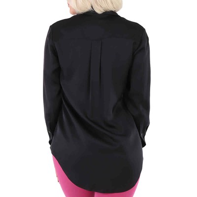 Pre-owned Burberry Ladies Michela Black Fringed Scarf Detail Silk Satin Shirt, Brand Size