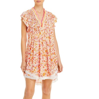 

Женское мини-платье с бахромой и V-образным вырезом Poupette St Barth Sasha BHFO 7527, Pink monaco