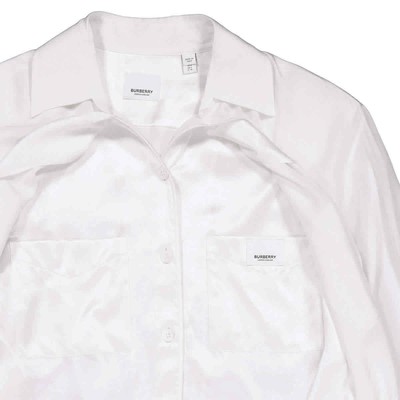 Pre-owned Burberry Ladies Optic White Logo Applique Silk Satin Oversized Shirt, Brand Size