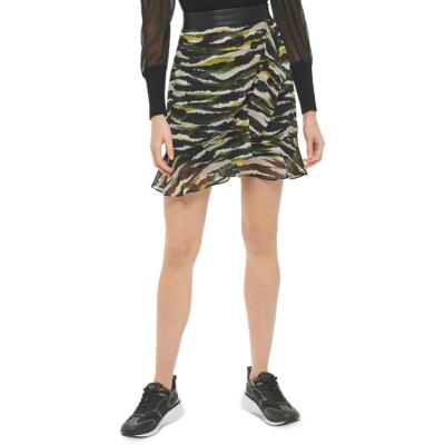 

Женская легкая мини-юбка с оборками и животным принтом DKNY BHFO 6238, Black cadet green mult