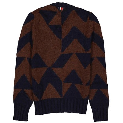 Pre-owned Moncler Men's Geometric Pattern Knitted Crewneck Sweater In Blue