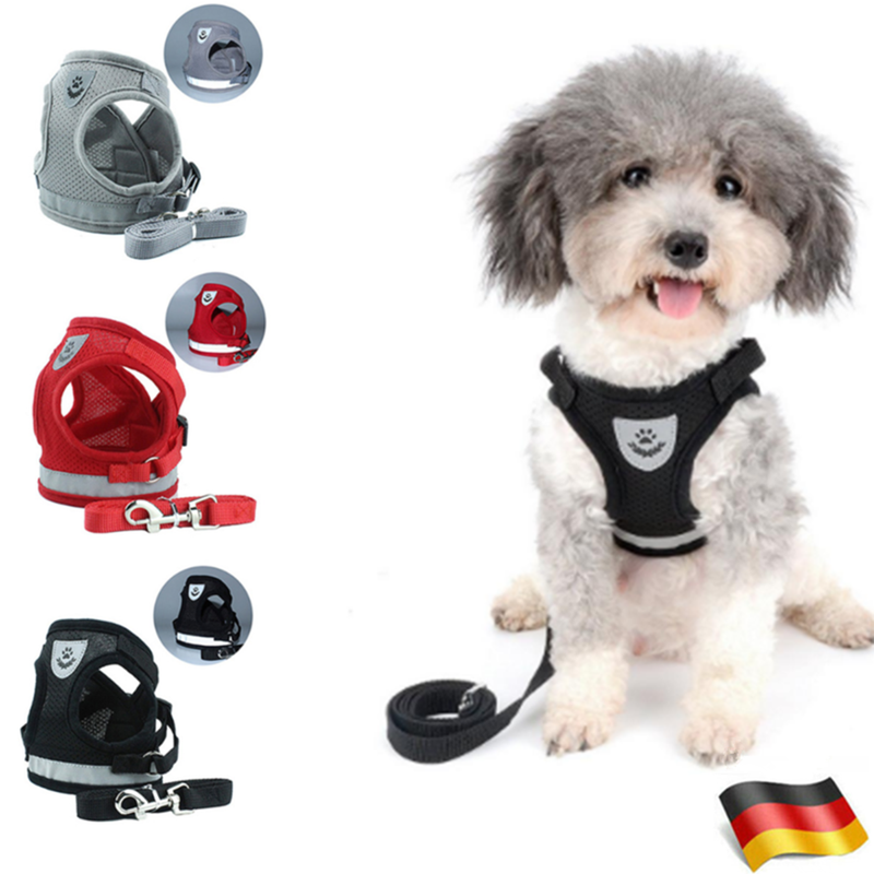 Hundegeschirr mit Leine Softgeschirr Brust Geschirr Welpengeschirr Reflektierend