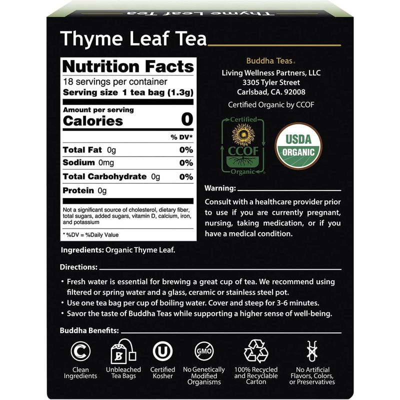 Organic Thyme Leaf Tea - OU Kosher, USDA Organic, CCOF Organic, 18 Bleach-Free T