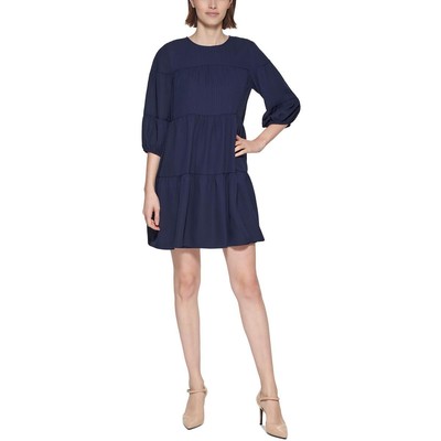 

Женское синее многоярусное текстурированное мини-платье Calvin Klein  BHFO 4273, Indigo