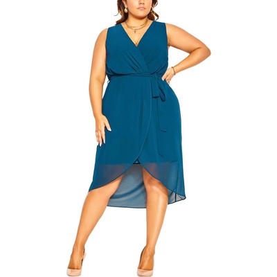 

Женское зеленое шифоновое коктейльное платье миди с запахом City Chic Plus  BHFO 9580, Empire