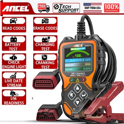 ANCEL AS200 Pro OBD2 Scanner 12V/24V Auto Battery Charging Test Diagnostic Tool