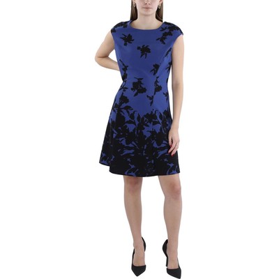 London Times Womens Blue Printed Mini Fit & Flare Dress Petites 12P BHFO 9198