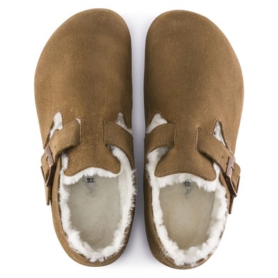 Pre-owned Birkenstock Unisex London Shearling Clog Tea Suede/natural Shearling (regular Wi