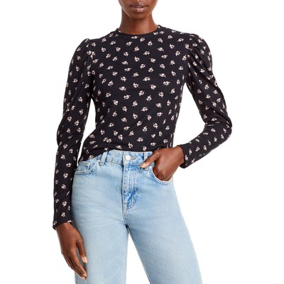 

Aqua Womens Рубашка с круглым вырезом в рубчик с цветочным принтом BHFO 9083, Black floral