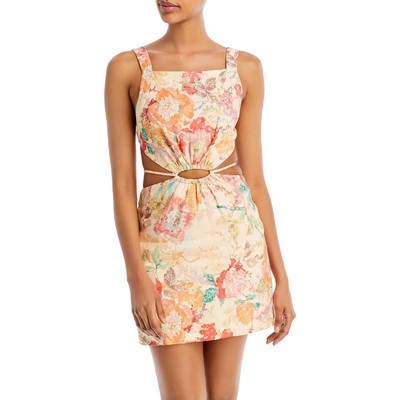 

Significant Other Womens Оранжевое льняное короткое мини-платье с вырезами  BHFO 2790, Picnic peonies