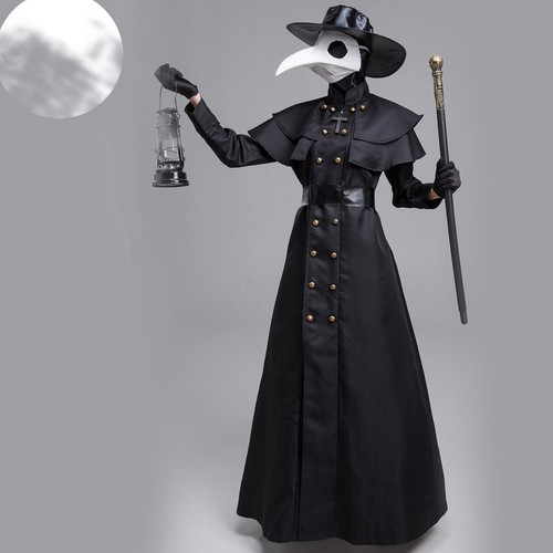 Steampunk Plague Doctor Cosplay Costume Outfit Brird Mask Long Grown Hat Suit