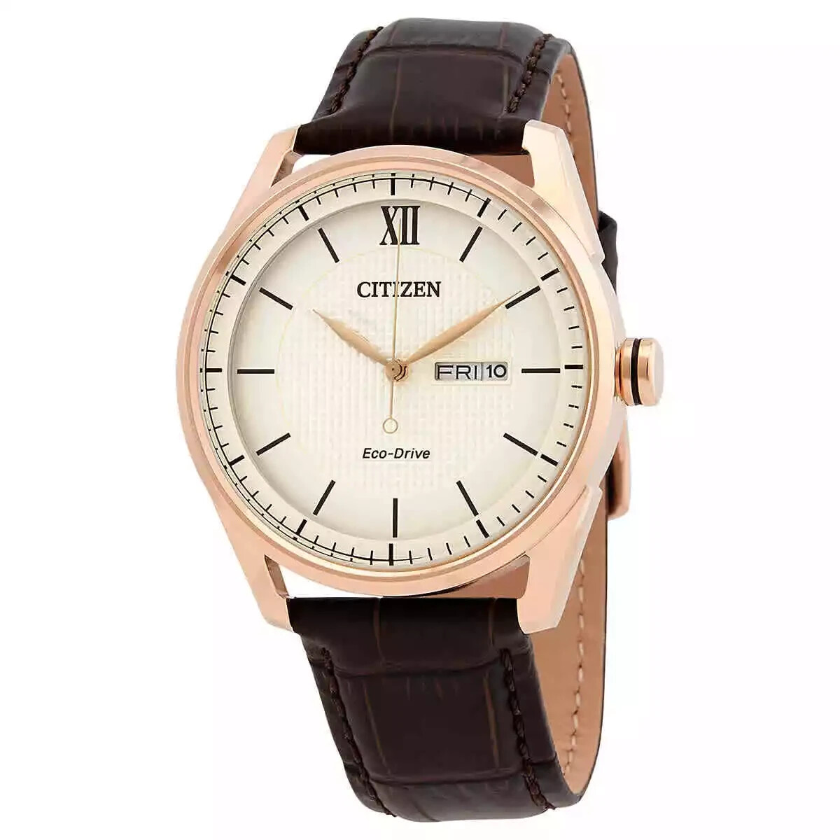Мужские PVD-часы Citizen Mens Eco-Drive с классическим циферблатом цвета слоновой кости и розовым золотом - AW0082-01A NEW