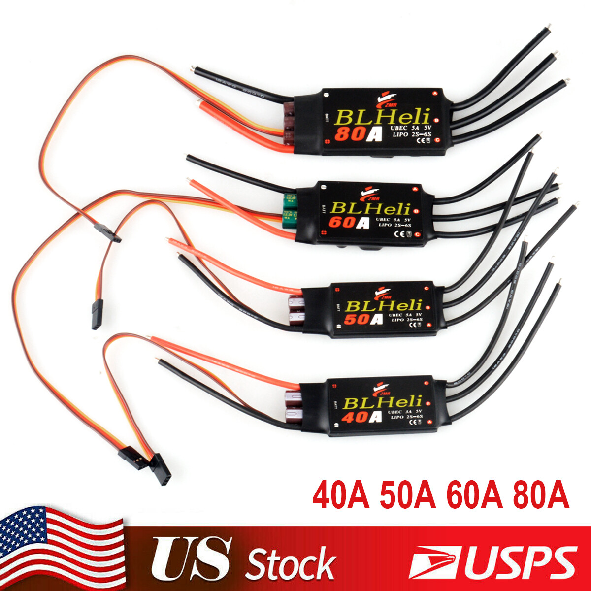 Brushless ESC 80A/60A/50A Electric Speed Controller For Fixed-wing RC Model 1x