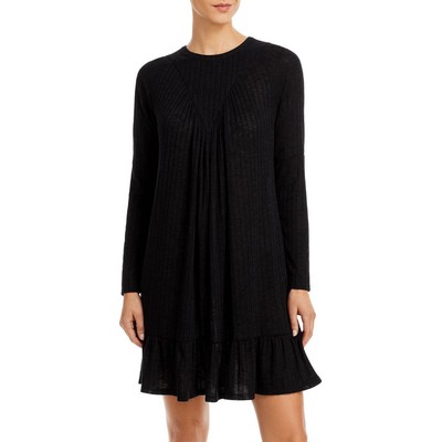 Женское черное мини-платье-сорочка Aqua в рубчик с круглым вырезом горловины XL BHFO 3537