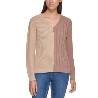 

Женский вязаный свитер в рубчик с v-образным вырезом и цветными блоками Calvin Klein BHFO 8036