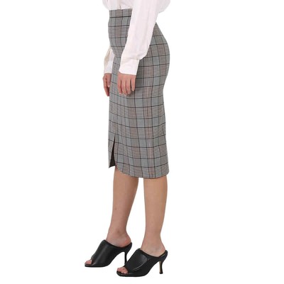 Pre-owned Burberry Check Wool Scalloped Hem Pencil Skirt In Multicolor