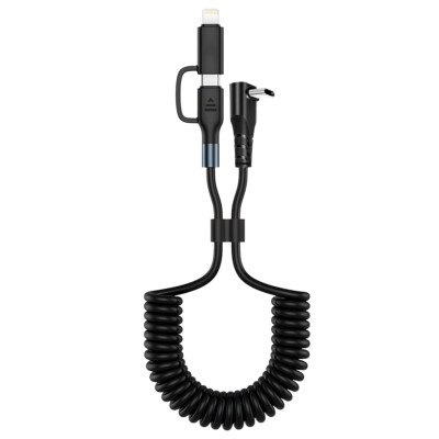 Coiled USB C Charger Cable USB-C to USB-C iPhone Cable 2 in 1 Fast Charging Cord
