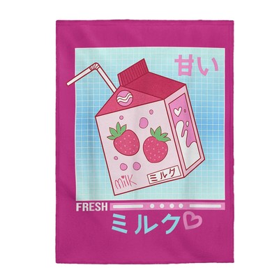 Strawberry Milk Carton Funny Retro 90s Japanese Kawaii Weeb Gift Plush Blanket
