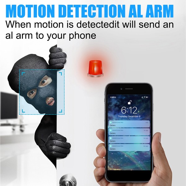 Smartphone receiving motion detection alarm notification.