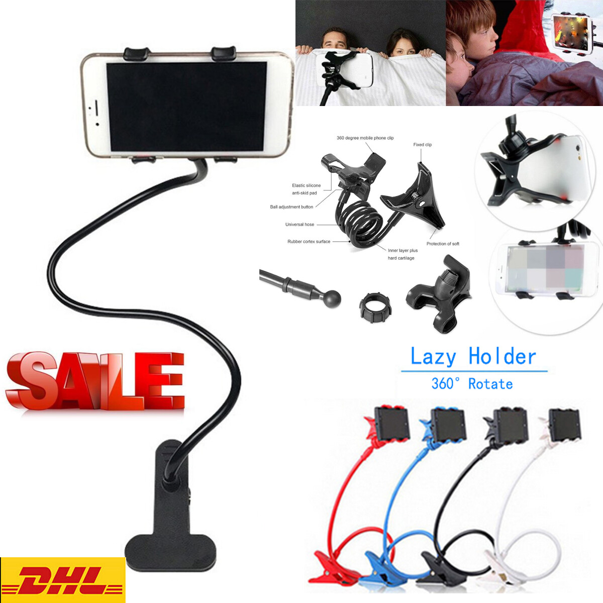 360°Universal Halterung Tisch & Bett Schwanenhals Halter für Smartphone Handy DE