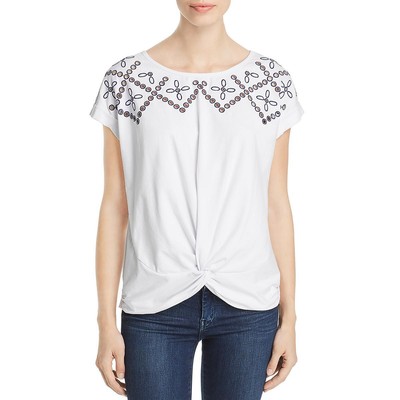 

Женская футболка Jacky White с вышивкой в одну нить, топ  BHFO 5195, Bright white/blue deep