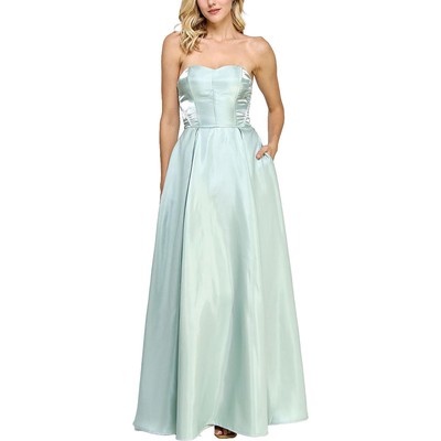 Безмолвное женское зеленое мерцающее вечернее платье без бретелек Gown Juniors 7 BHFO 1953