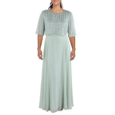 Женское вечернее макси-платье Mac Duggal, украшенное зеленым бисером, 16 BHFO 6717