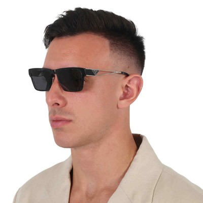 Pre-owned Prada Dark Grey Rectangular Men's Sunglasses Pr 71zs 1bo5s0 56 Pr 71zs 1bo5s0 56 In Gray