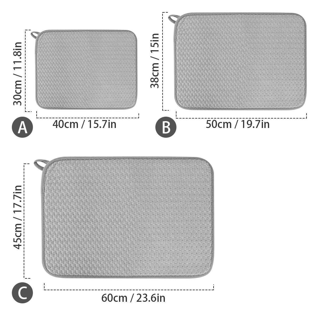Dish Drying Mat, Microfiber Dish Draining Mat for Kitchen Countertop-Grey
