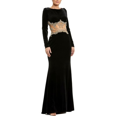 Mac Duggal Womens Black Velvet Embellished Formal Evening Dress Gown 2 BHFO 2926