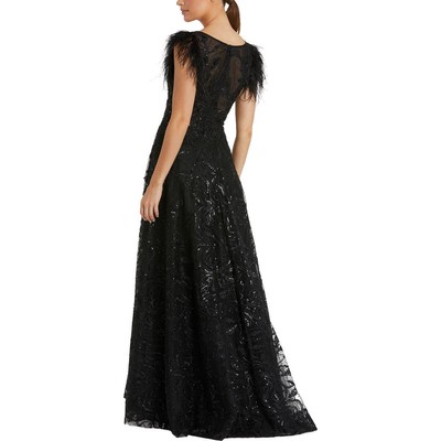 Pre-owned Mac Duggal Womens Feathers Long Party Evening Dress Gown Bhfo 1590 In Black