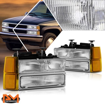 For 94-99 Chevy C/K Pickup Suburban OE Headlight/Lamps Chrome Housing Amber Side