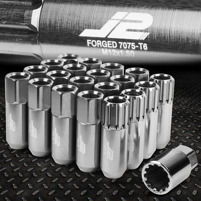J2 ENGINEERING 7075 АЛЮМИНИЙ M12X1.5 16ШТ 60 ММ ГАЙКА С ОТКРЫТЫМ НАКОНЕЧНИКОМ 4ШТ ЗАМОК СЕРЕБРИСТЫЙ