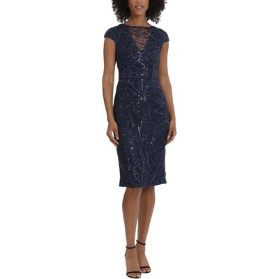 Женское темно-синее платье-футляр Maggy London с сетчатой вставкой и блестками, 6 BHFO 9956