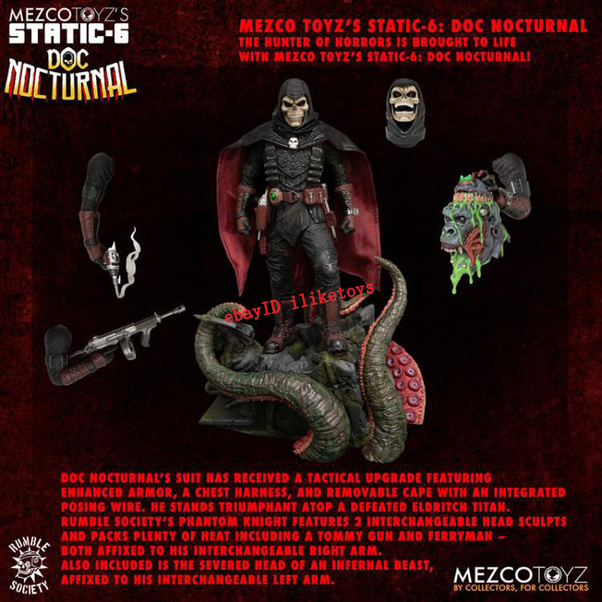 Mezco Toyz STATIC-6 Doc Nocturnal Midnight Skull 1/6 Scale