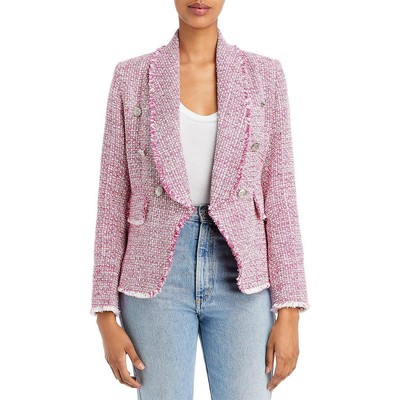 

Женский розовый твидовый двубортный пиджак с бахромой из букле Aqua  BHFO 5233, Pink multi