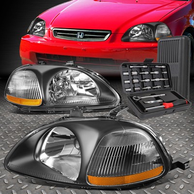 ДЛЯ 96-98 HONDA CIVIC BLACK HOUSING AMBER CORNER ФАРЫ ФАРЫ + НАБОР ИНСТРУМЕНТОВ