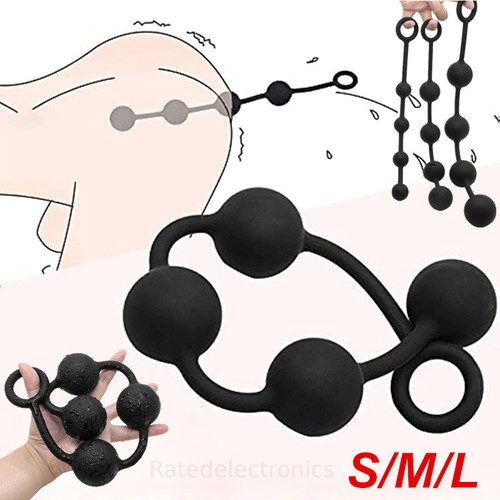 Large Big Silicone 4 Beads Anal Plug Long Chain Play Pull Ring Ball Men Women US