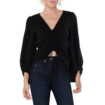 Sam & Jess Womens Black Ruched Bishop Sleeve V-Neck Blouse S BHFO 5073