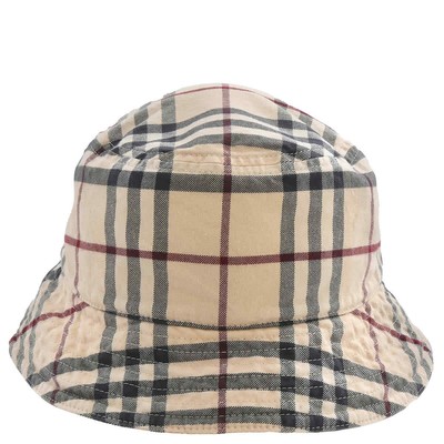 Pre-owned Burberry Stone Check Cotton Twill Woven Bucket Hat In Gray