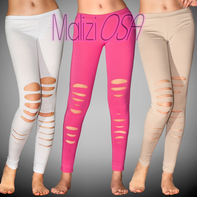 Leggings Cut Ripped Elasticated Low Waist Cotton Fuseaux Woman Leggings