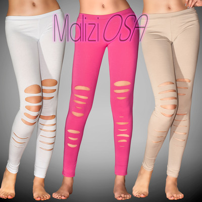 LEGGINGS Tagliati Ripped Slashed Vita Bassa Cotone Fuseaux Donna Pantacollant