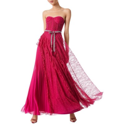 

Женское кружевное вечернее платье без бретелек Alice and Olivia BHFO 4640, Raspberry