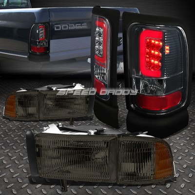 ЗАКОПЧЕННЫЙ КОРПУС ФАРЫ OE + УГОЛОК + ХРОМИРОВАННАЯ СВЕТОДИОДНАЯ ПЛАНКА ЗАДНЕГО ФОНАРЯ ДЛЯ 94-02 DODGE RAM