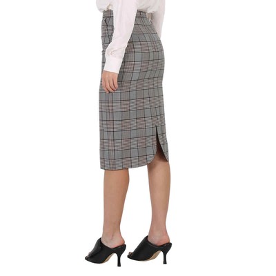 Pre-owned Burberry Check Wool Scalloped Hem Pencil Skirt In Multicolor