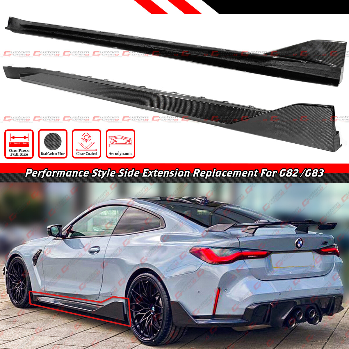 For 2021-2026 BMW M4 G82 G83 Performance Style Carbon Fiber Side Skirt Extension