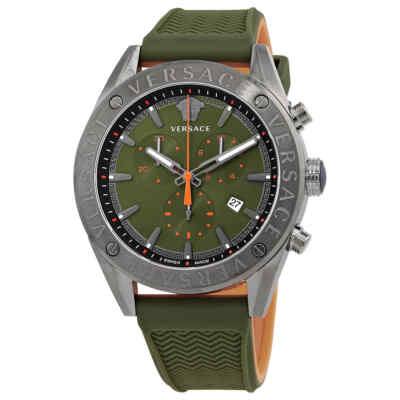 Pre-owned Versace V-chrono Quartz Green Dial Men's Watch Vehb00319