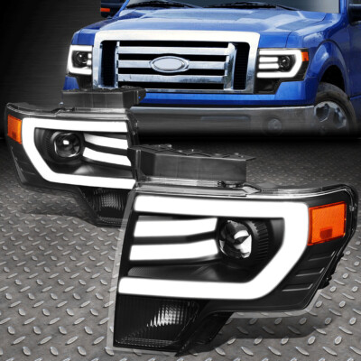[3D LED DRL] ДЛЯ 09-14 FORD F150 ЧЕРНЫЙ КОРПУС, ЯНТАРНЫЕ УГЛОВЫЕ ФАРЫ-ПРОЕКТОРЫ
