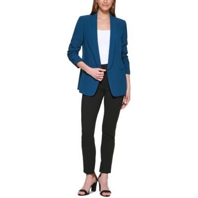 

DKNY Женский текстурированный блейзер с открытым передом и присборенным логотипом Petites BHFO 7914, Dark topaz