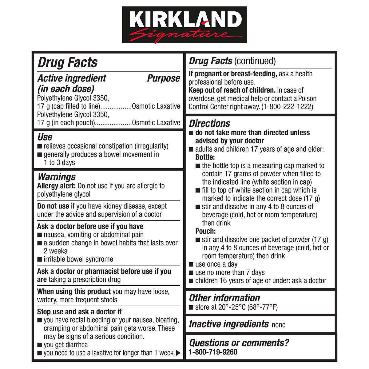 Laxative Polyethylene Glycol - Kirkland Signature LaxaClear 100 Doses VS MiraLAX